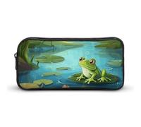 LYHVSFJW Frog in A Pond Pencil Pouch - Large Capacity Pencil Case Aesthetic Makeup Bag with Zipper Cute Pen Bags for Stationery, Art Supplies, Travel Essentials