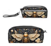 LYHVSFJW Golden Bee Pencil Case, Large Capacity Pencil Pouch with Zipper, Coin Pouch Cosmetic Bag Leather Pen Bag for Office Stationery Cosmetics