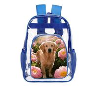 LYHVSFJW Golden Retriever & Daisy Transparent Bag Laptop Sleeve See Through Casual Backpack Large PVC Clear Backpacks, Blue, 43X32.5cm