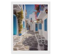 LYHVSFJW Greece Street 5D DIY Diamond Art Kits for Adults Diamond Paintings Kits for Beginners with Complete Tools Paint by Diamonds Dot Full Drill Round Art Crafts,Home Wall Art Decor 12"x16"