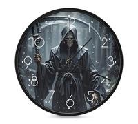 LYHVSFJW Grim Reaper Wall Clock Silent Non-Ticking Analog Clocks Modern Round Decorative Digital Clock for Living Room Bathroom Kitchen Classroom Bedroom Office 10 Inch White