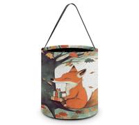 LYHVSFJW Halloween Basket Large Capacity Candy Bags Fox Under The Tree | Trick Or Treat Candy Bucket Bag with Handles, Reusable Personalized Snack Storage Basket for Holiday Party Favor Decor