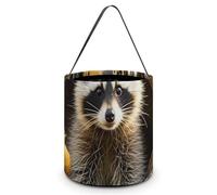 LYHVSFJW Halloween Bucket Trick Or Treat Candy Bag - Raccoon in The Fall Tree Hole Goodie Basket with Handle for Party Favors