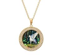 LYHVSFJW Hand-Drawn Illustration Round Pendant Necklace for Women Faux Diamond Women's Necklaces Elegant Dainty Alloy Disc Charm Necklace with Adjustable Chain, Fashion Jewelry Gift, One size, Zinc
