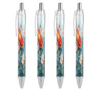 LYHVSFJW Japanese Pretty Red Carp Fish Ball Point Pen Retractable Black Ink Ballpoint Pens Super Soft Grip 0.5mm Ink Pen Medium Point Office Pens 4 PCS