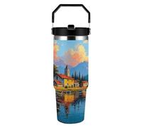 LYHVSFJW Lakeside Town Scenery 30oz Tumbler with Handle And Flip Straw Lid Double Wall Insulated Travel Coffee Mug Stainless Steel Vacuum Insulated Coffee Tumbler Cup for Hot And Cold Beverages