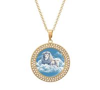 LYHVSFJW Lamb with A Lion On The Clouds Round Pendant Necklace for Women Faux Diamond Women's Necklaces Elegant Dainty Alloy Disc Charm Necklace with Adjustable Chain, Fashion Jewelry Gift, One size