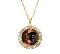LYHVSFJW Leather Boots Hat Rustic Round Pendant Necklace for Women Faux Diamond Women's Necklaces Elegant Dainty Alloy Disc Charm Necklace with Adjustable Chain, Fashion Jewelry Gift, One size, Zinc