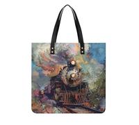 LYHVSFJW Leather Tote Bag for Women Beautiful Steam Train Handbags with Shoulder Strap Work Purse & Satchel for Travel