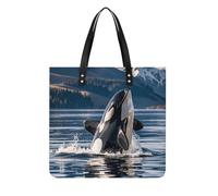 LYHVSFJW Leather Tote Bag for Women Orca Killer Whale Handbags with Shoulder Strap Work Purse & Satchel for Travel