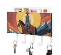 LYHVSFJW Leather Wall Key Holder with Small Storage Box - West Cowboy Decorative Key Hanger Organizer, 5 Large Hooks for Keys, Mail, Bags, Coats, Umbrella - Includes Mounting Hardware (7.1”x4.1”)