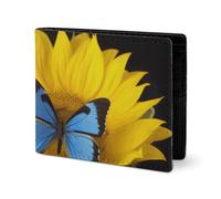 LYHVSFJW Leather Wallet for Men Brook Trout Fly Fishing Stylish Small Coin Purse for Women Slim And Thin Bifold Wallet with Compartment Card Holder, Yellow Sunflowers with Blue Butterflies, One Size
