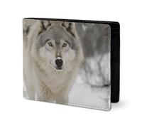LYHVSFJW Leather Wallet for Men Fire Soccer Ball Stylish Small Coin Purse for Women Slim And Thin Bifold Wallet with Compartment Card Holder, two wolves walking in the snow, One Size