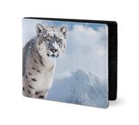 LYHVSFJW Leather Wallet for Men Peacock Pattern Stylish Small Coin Purse for Women Slim And Thin Bifold Wallet with Compartment Card Holder, Snow Leopard Mountain, One Size