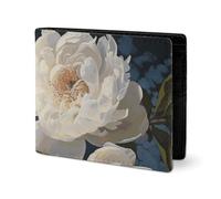LYHVSFJW Leather Wallet for Men Red Brick Wall Texture Paris Stylish Small Coin Purse for Women Slim And Thin Bifold Wallet with Compartment Card Holder, White peony, One Size