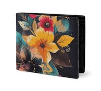LYHVSFJW Leather Wallet for Men Red Panda Stylish Small Coin Purse for Women Slim And Thin Bifold Wallet with Compartment Card Holder, Colorful Flowers, One Size