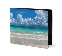 LYHVSFJW Leather Wallet for Men Stylish Coin Purse for Women Slim And Thin Arizona Flag Bifold Wallet Card Holder, Tropical White Sand Beach, One Size