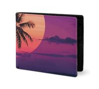 LYHVSFJW Leather Wallet for Men Stylish Coin Purse for Women Slim And Thin Arizona Flag Bifold Wallet Card Holder, Palm Tree Purple Sunset, One Size