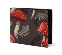 LYHVSFJW Leather Wallet for Men Stylish Coin Purse for Women Slim And Thin Beautiful White Blue Flowers Bifold Wallet Card Holder, Red Mushrooms, One Size