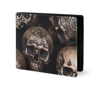 LYHVSFJW Leather Wallet for Men Stylish Coin Purse for Women Slim And Thin Beautiful White Blue Flowers Bifold Wallet Card Holder, Many Skulls Get Together, One Size