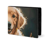 LYHVSFJW Leather Wallet for Men Stylish Coin Purse for Women Slim And Thin Beige Simple Doodle Bifold Wallet Card Holder, Golden Retrievers, One Size