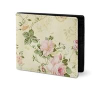 LYHVSFJW Leather Wallet for Men Stylish Coin Purse for Women Slim And Thin Cactus Succulents Bifold Wallet Card Holder, Small Cream Flowers, One Size