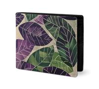 LYHVSFJW Leather Wallet for Men Stylish Coin Purse for Women Slim And Thin Cactus Succulents Bifold Wallet Card Holder, Green and Purple Leaves, One Size
