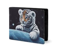 LYHVSFJW Leather Wallet for Men Stylish Coin Purse for Women Slim And Thin Card Heart Shape Flowers Bifold Wallet Card Holder, Little Tiger in Space, One Size