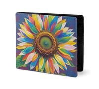 LYHVSFJW Leather Wallet for Men Stylish Coin Purse for Women Slim And Thin Color Butterfly Background Bifold Wallet Card Holder, Color painting sunflower, One Size