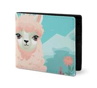 LYHVSFJW Leather Wallet for Men Stylish Coin Purse for Women Slim And Thin Colorful Peach Watercolor Design Bifold Wallet Card Holder, Lovely Alpaca, One Size