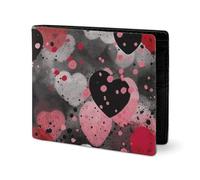 LYHVSFJW Leather Wallet for Men Stylish Coin Purse for Women Slim And Thin Colorful Tropical Leaves Pattern Bifold Wallet Card Holder, Black Polka Dot Heart, One Size