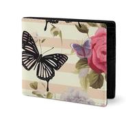 LYHVSFJW Leather Wallet for Men Stylish Coin Purse for Women Slim And Thin Cow Pattern Bifold Wallet Card Holder, Striped Flower Butterfly, One Size