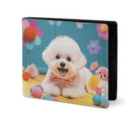 LYHVSFJW Leather Wallet for Men Stylish Coin Purse for Women Slim And Thin Cute Animal Head Bifold Wallet Card Holder, Cute Bichon Frise Dog, One Size