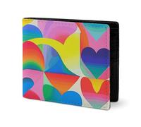 LYHVSFJW Leather Wallet for Men Stylish Coin Purse for Women Slim And Thin Cute Happy Animal Bifold Wallet Card Holder, Rainbow Hearts Pattern, One Size