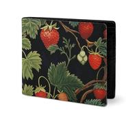 LYHVSFJW Leather Wallet for Men Stylish Coin Purse for Women Slim And Thin Linear Texture Beige Bifold Wallet Card Holder, Strawberry Pattern, One Size