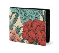 LYHVSFJW Leather Wallet for Men Stylish Coin Purse for Women Slim And Thin Linear Texture Beige Bifold Wallet Card Holder, Carnations of Red Colors, One Size