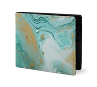 LYHVSFJW Leather Wallet for Men Stylish Coin Purse for Women Slim And Thin Linear Texture Beige Bifold Wallet Card Holder, Teal And Gold Marble, One Size
