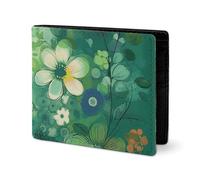 LYHVSFJW Leather Wallet for Men Stylish Coin Purse for Women Slim And Thin Music Symbols Love Bifold Wallet Card Holder, Abstract Seasonal Green Floral, One Size