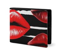 LYHVSFJW Leather Wallet for Men Stylish Coin Purse for Women Slim And Thin Musical Guitar Print Bifold Wallet Card Holder, Red Lips Kiss, One Size