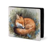 LYHVSFJW Leather Wallet for Men Stylish Coin Purse for Women Slim And Thin Owl on Tree Bifold Wallet Card Holder, A Sleeping Fox, One Size