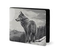 LYHVSFJW Leather Wallet for Men Stylish Coin Purse for Women Slim And Thin Pink Panda Cotton Bifold Wallet Card Holder, Snow Mountain Lone Wolf, One Size