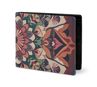 LYHVSFJW Leather Wallet for Men Stylish Coin Purse for Women Slim And Thin Rainbow Hearts Pattern Bifold Wallet Card Holder, Vintage Mandala, One Size