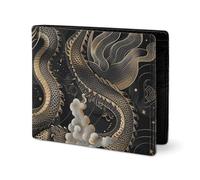 LYHVSFJW Leather Wallet for Men Stylish Coin Purse for Women Slim And Thin Red Black Buffalo Check Plaid Bifold Wallet Card Holder, Black Chinese Dragon, One Size