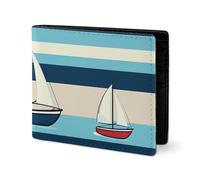 LYHVSFJW Leather Wallet for Men Stylish Coin Purse for Women Slim And Thin Red Black Buffalo Check Plaid Bifold Wallet Card Holder, Cute Nautical Stripes, One Size