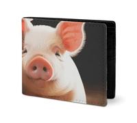 LYHVSFJW Leather Wallet for Men Stylish Coin Purse for Women Slim And Thin Red Rose Sugar Skull Bifold Wallet Card Holder, Cute pigs, One Size