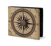 LYHVSFJW Leather Wallet for Men Stylish Coin Purse for Women Slim And Thin Red Rose Sugar Skull Bifold Wallet Card Holder, Compass Wind Road Map, One Size
