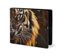 LYHVSFJW Leather Wallet for Men Stylish Coin Purse for Women Slim And Thin Red Rose Sugar Skull Bifold Wallet Card Holder, Ferocious Tiger, One Size