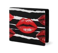 LYHVSFJW Leather Wallet for Men Stylish Coin Purse for Women Slim And Thin Tropical Fish Starfish Bifold Wallet Card Holder, Red Lips Kiss, One Size