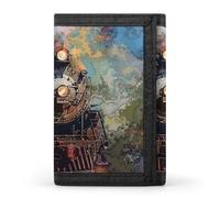LYHVSFJW Leaves And Panther TriFold Wallet with 8 Card Slots, Slim Zipper Coin Pocket, Divided Billfold for Men Women, Beautiful Steam Train, One Size, Modern