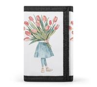 LYHVSFJW Light Peach And Brown TriFold Wallet with 8 Card Slots, Slim Zipper Coin Pocket, Divided Billfold for Men Women, A Big Bouquet of Tulips, One Size, Modern